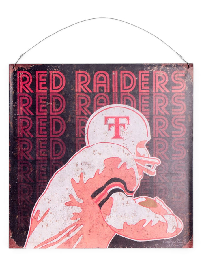 Texas Tech Retro Football Player Tin Sign – Front view