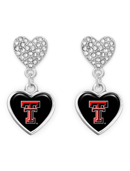 Texas Tech Rhinestone Heart "Amara" Earrings – Front view