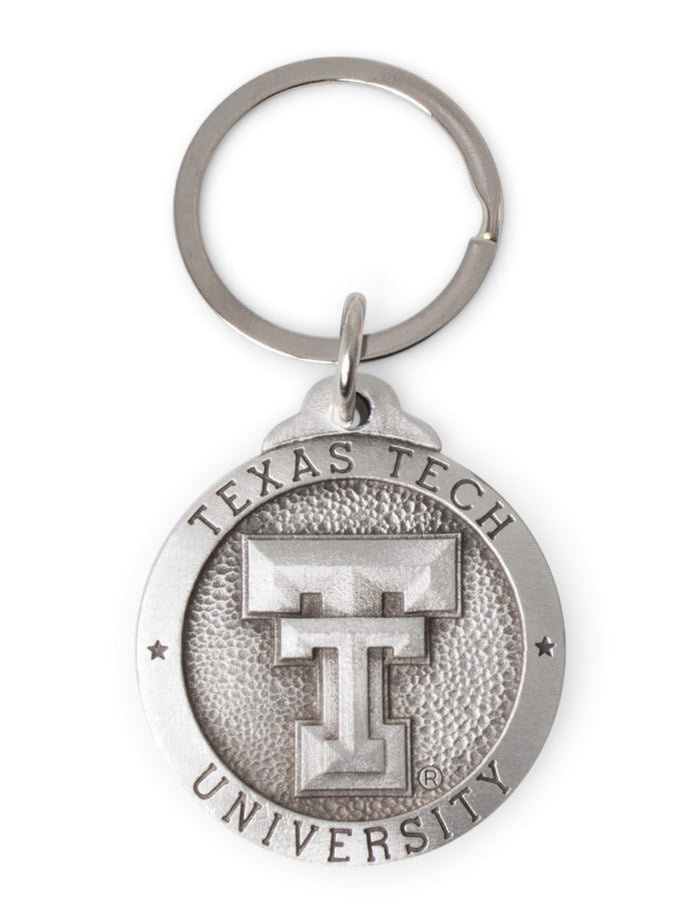Texas Tech Round Double T Emblem Pewter Keychain – Front view