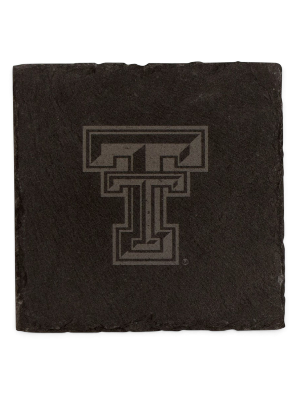 Texas Tech Set of 4 Laser Engraved Double T on Black Slate Coasters – Detail