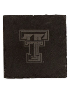 Texas Tech Set of 4 Laser Engraved Double T on Black Slate Coasters – Detail