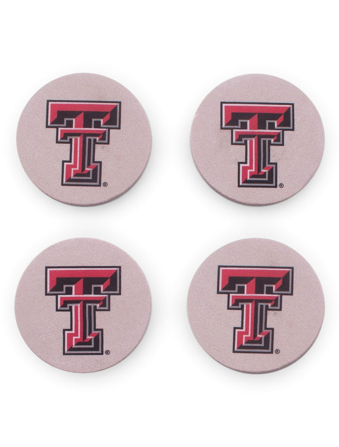 Texas Tech Set of 4 Sandstone Double T Coasters – Front view