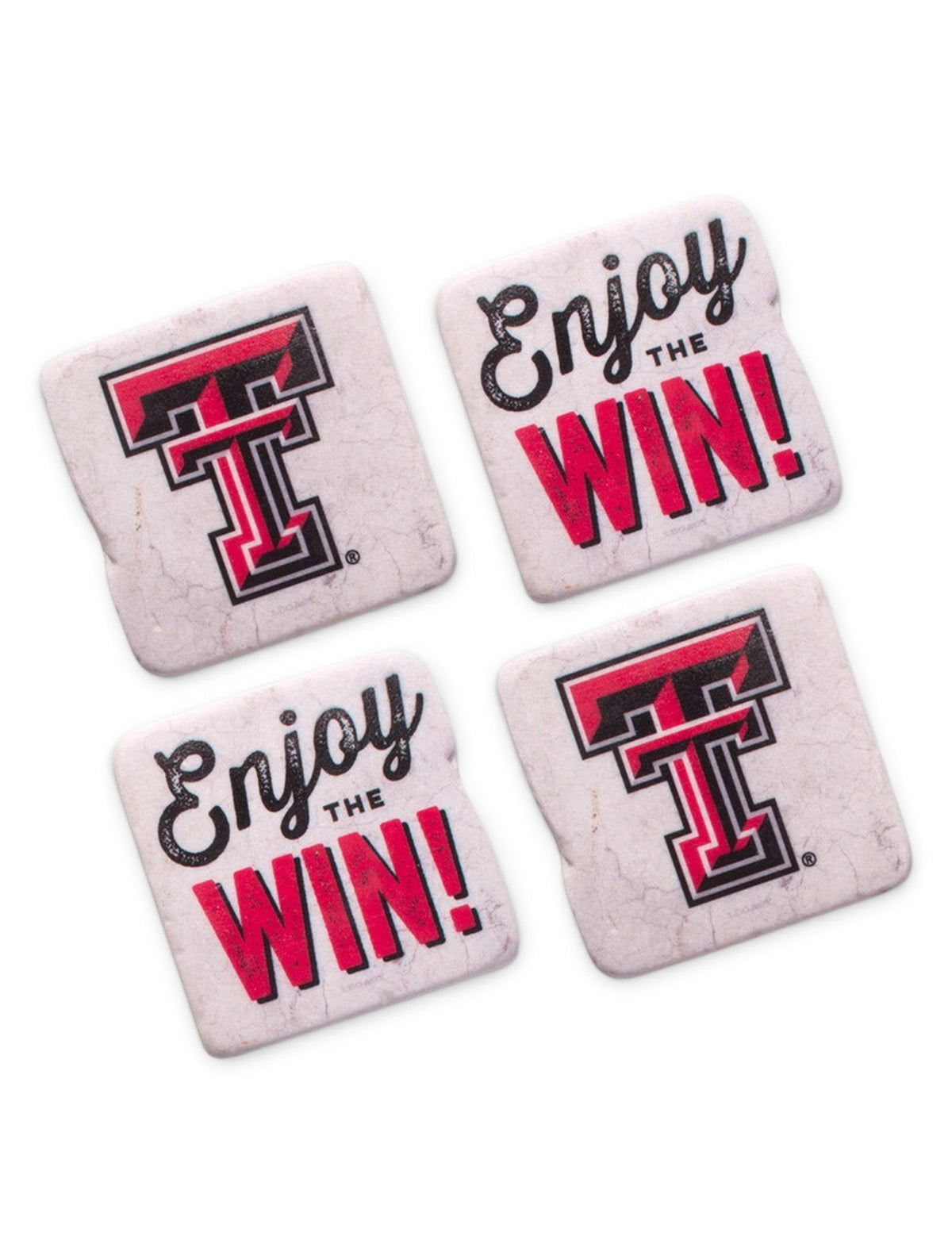 Texas Tech Set of 4 Victory Marble Coasters with Stand – Front view