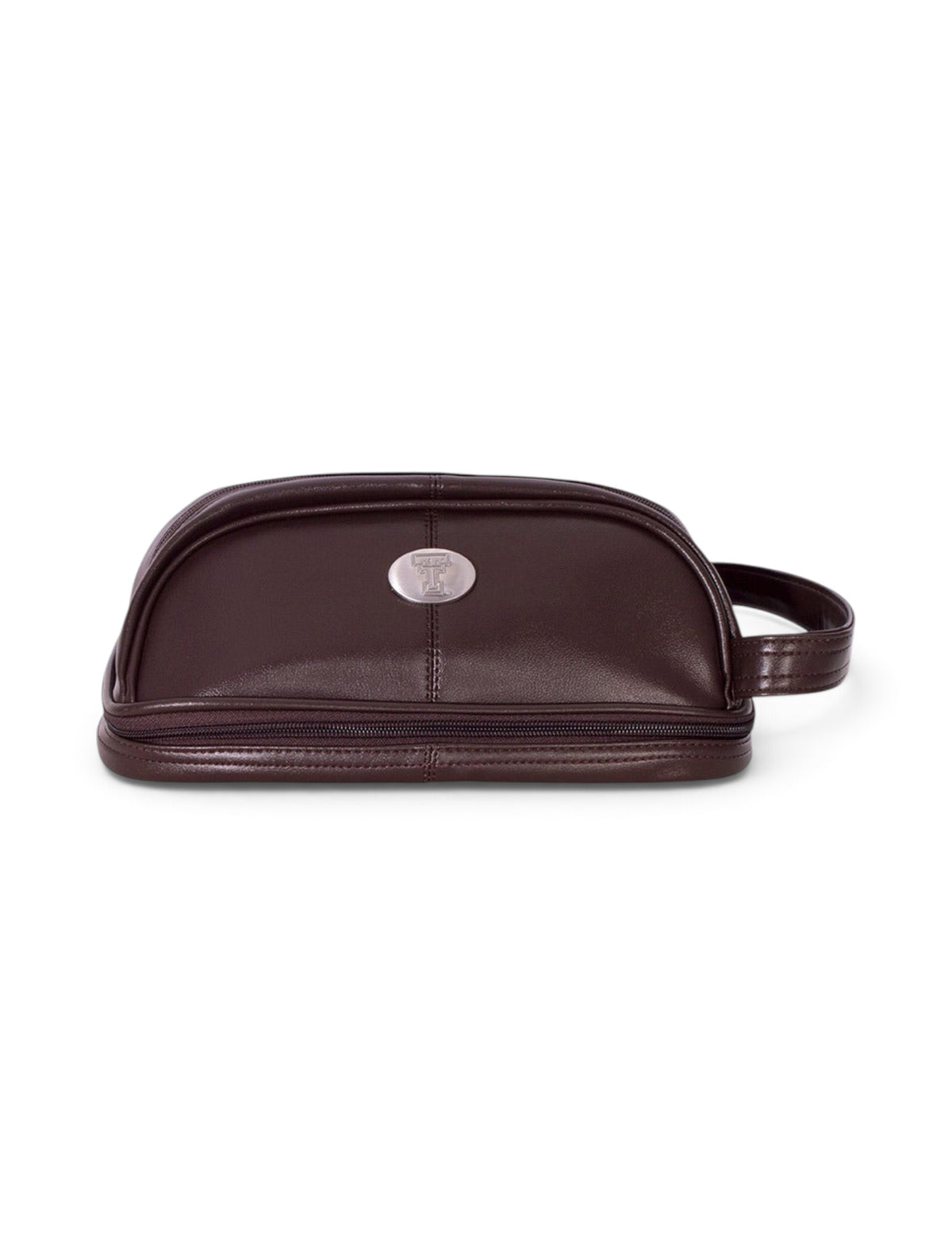 Texas Tech Silver Emblem on Brown Faux Leather Travel Bag – Front view