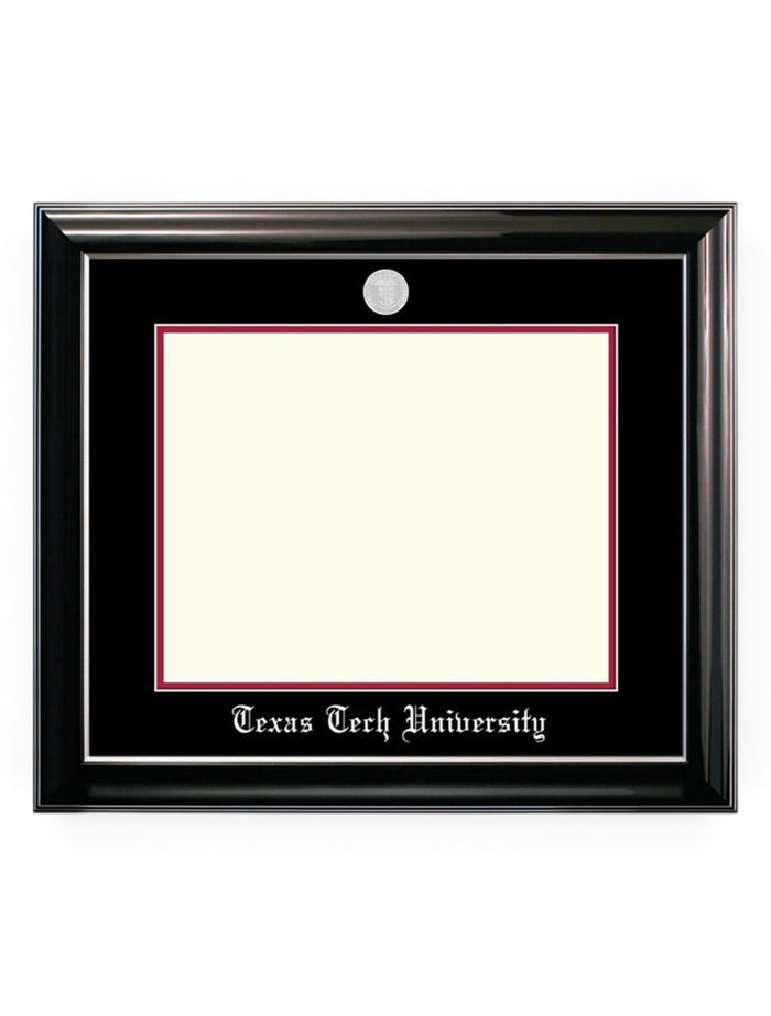 Texas Tech Silver Medallion Ebony Silver Trim Diploma Frame U6 – Front view