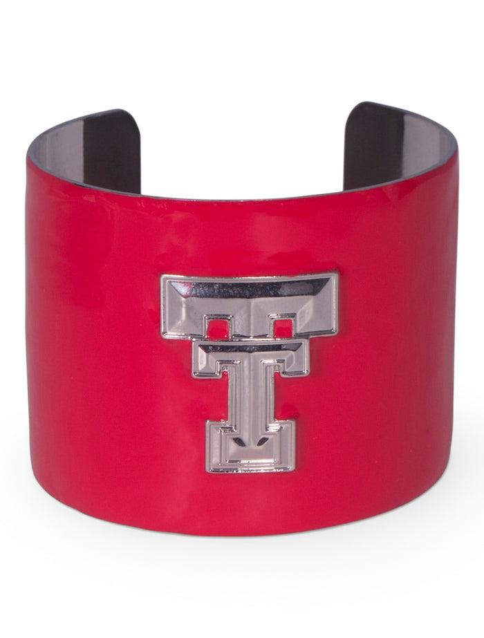 Texas Tech Silver Plated Double T Red Enamel Cuff Bracelet – Front view
