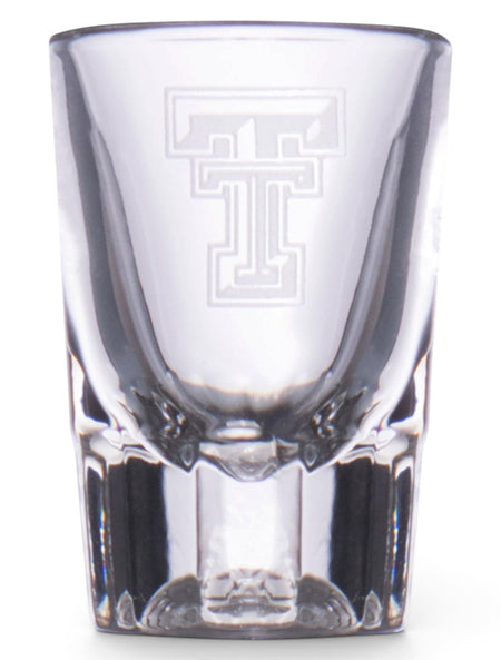 Texas Tech Single Double T Etched Shot Glass – Front view