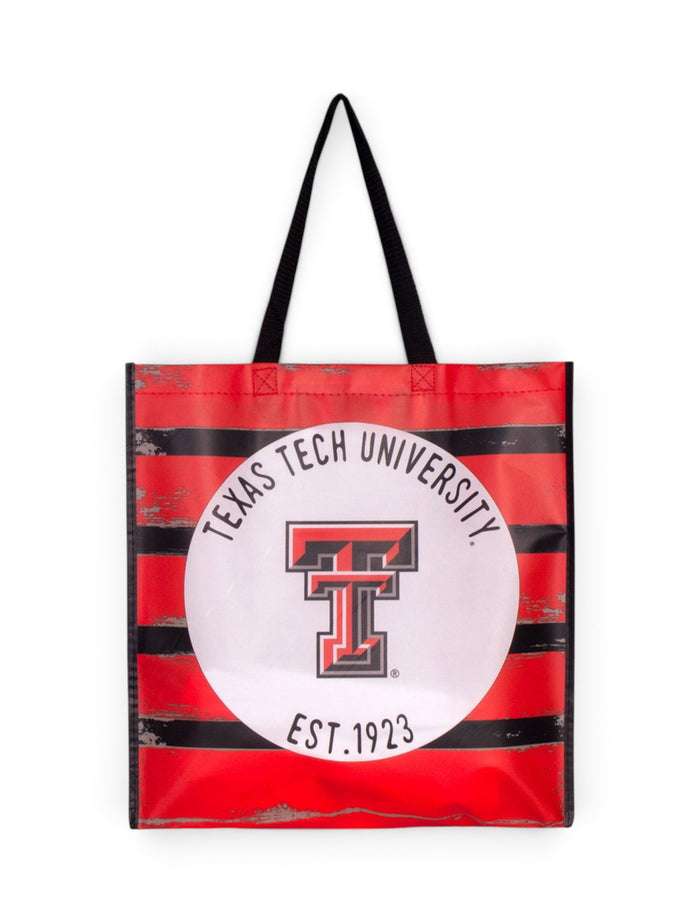 Texas Tech Striped Plastic Picnic Tote – Front view
