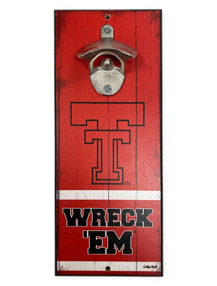 Texas Tech Throwback "Vault Wreck'em" Wall Mount Bottle Opener – Front view