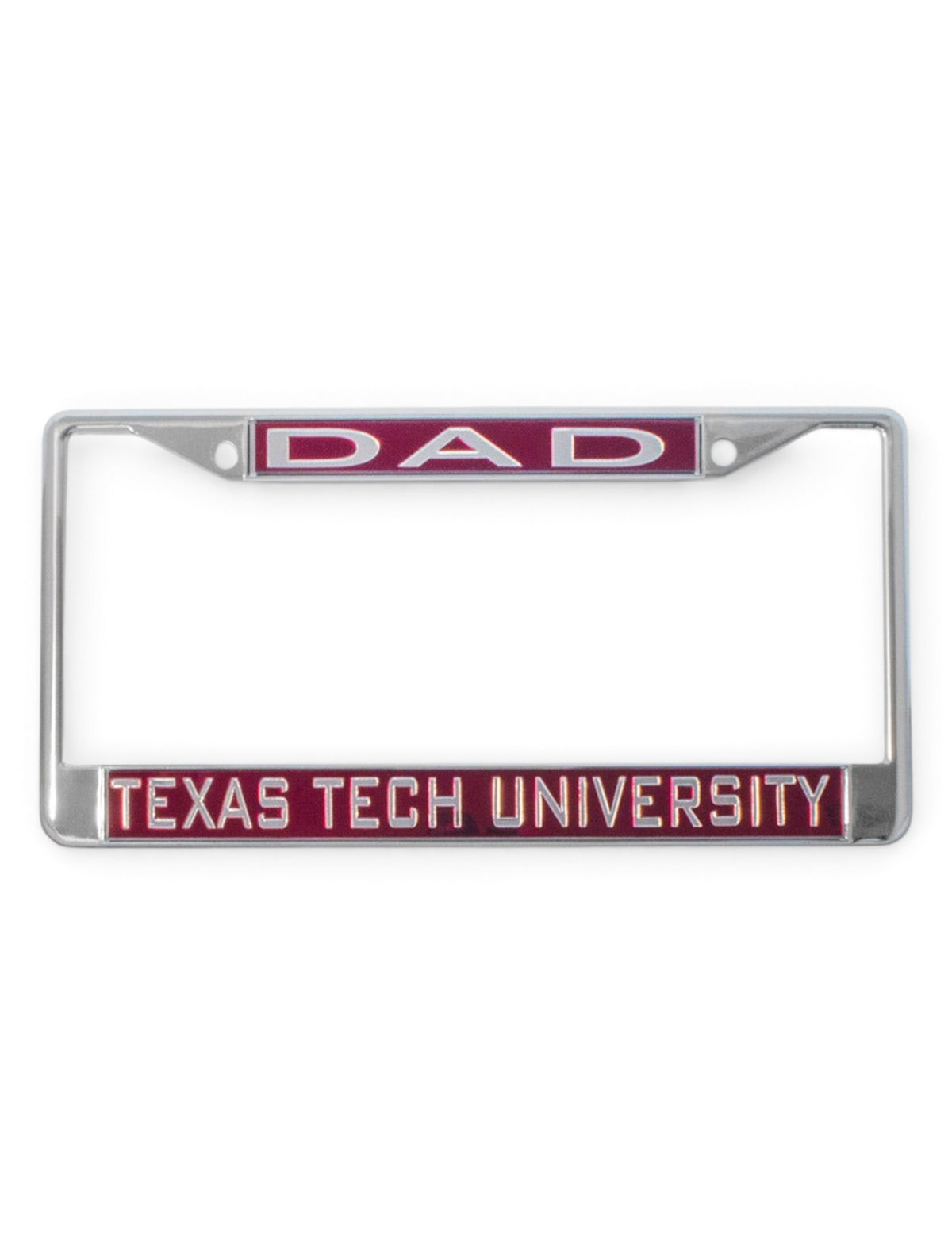 Texas Tech University Dad on Red & Chrome License Plate Frame – Front view