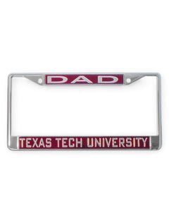 Texas Tech University Dad on Red & Chrome License Plate Frame – Front view
