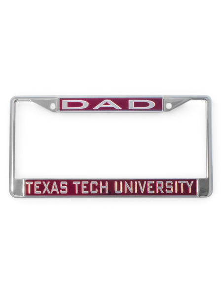 Texas Tech University Dad on Red & Chrome License Plate Frame – Front view