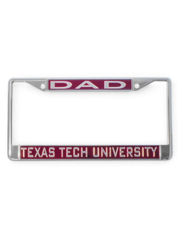 Texas Tech University Dad on Red & Chrome License Plate Frame – Front view