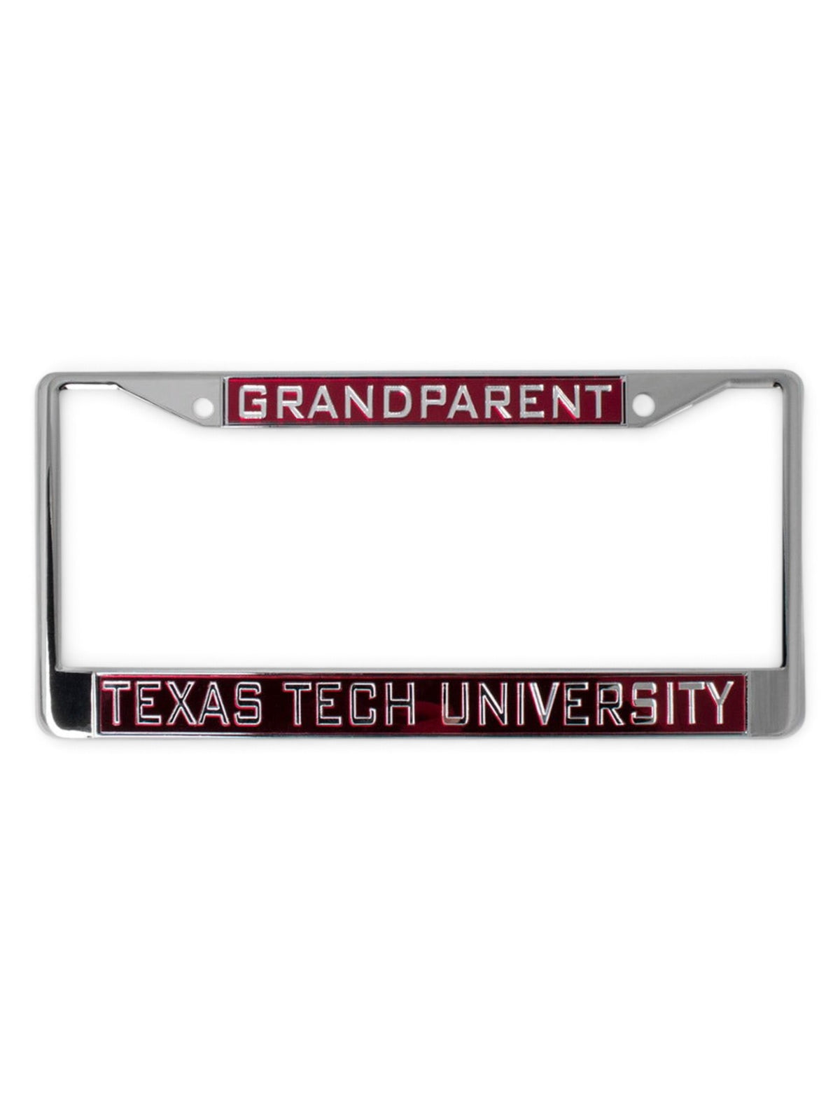 Texas Tech University Grandparent on Red & Chrome License Plate Frame – Front view