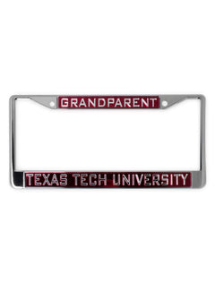 Texas Tech University Grandparent on Red & Chrome License Plate Frame – Front view