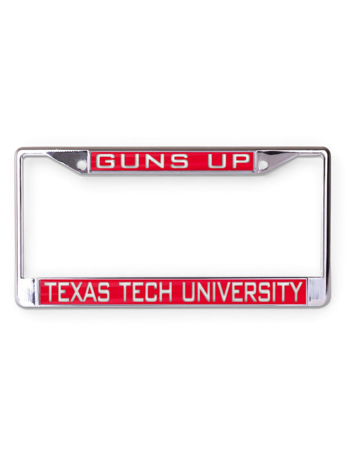 Texas Tech University Guns Up on Red and Chrome License Plate Frame – Front view