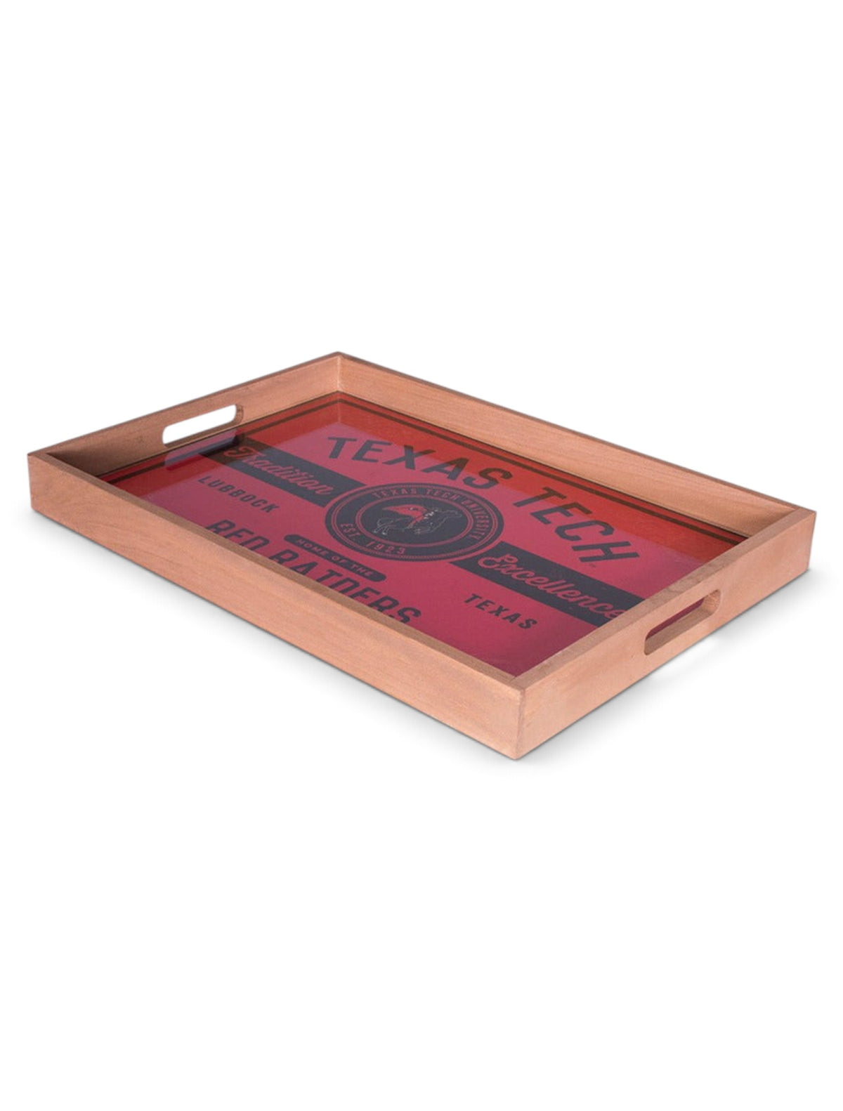 Texas Tech Vintage Label Glass Top Serving Tray – Back view