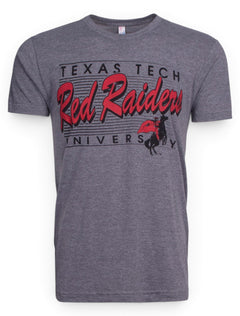 Texas Tech Vintage Red Raiders Script on Bars Grey T-Shirt – Front view
