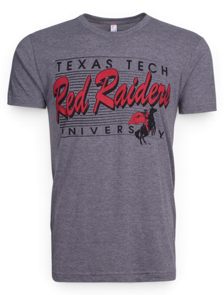 Texas Tech Vintage Red Raiders Script on Bars Grey T-Shirt – Front view