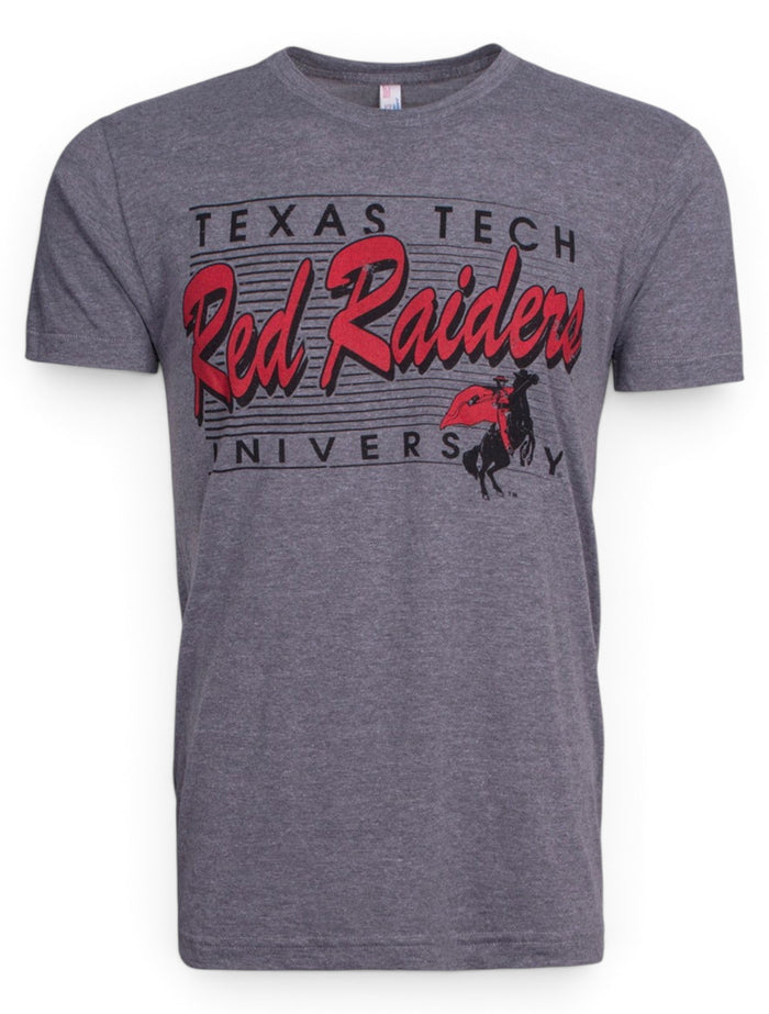 Texas Tech Vintage Red Raiders Script on Bars Grey T-Shirt – Front view