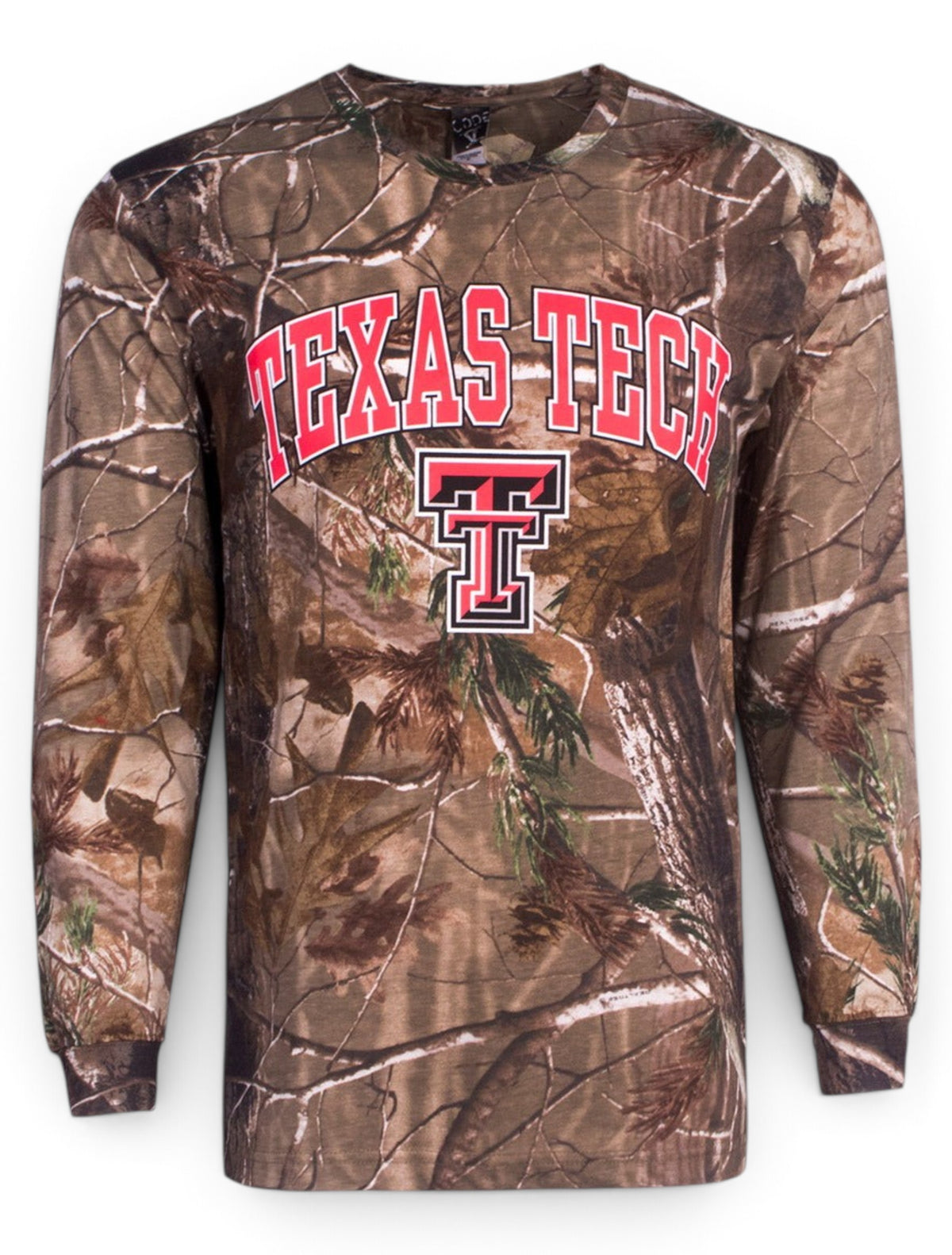 Texas Tech with Double T on Camo Long Sleeve – Front view