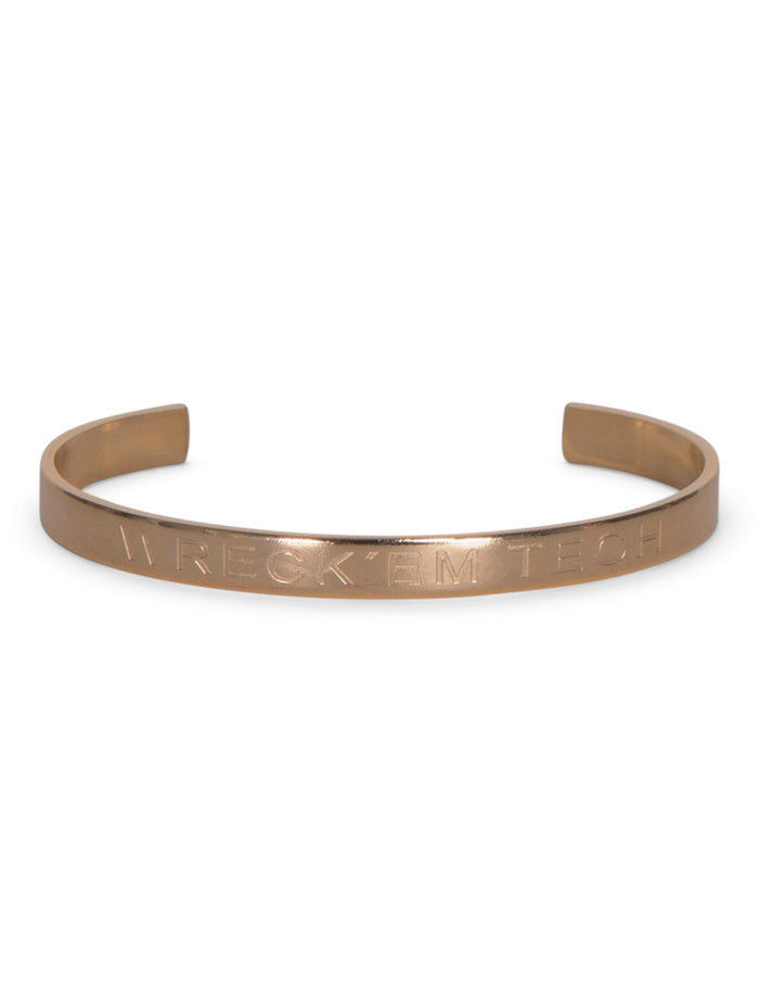 Texas Tech Wreck 'Em Gold Thin Cuff Bracelet – Front view