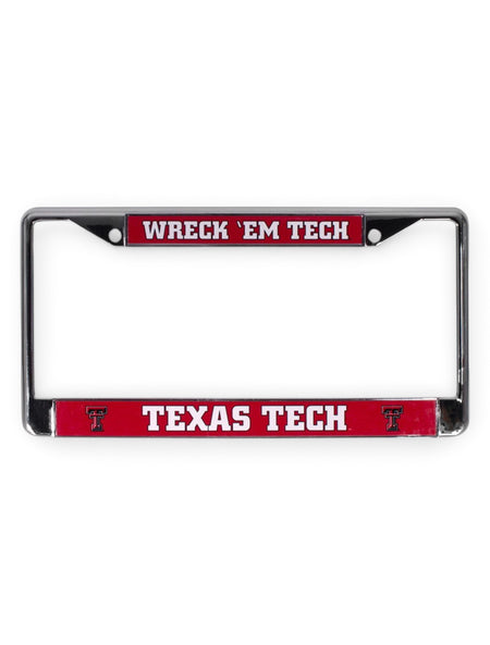 Texas Tech Wreck 'Em Tech Red and Chrome License Plate Frame – Front view