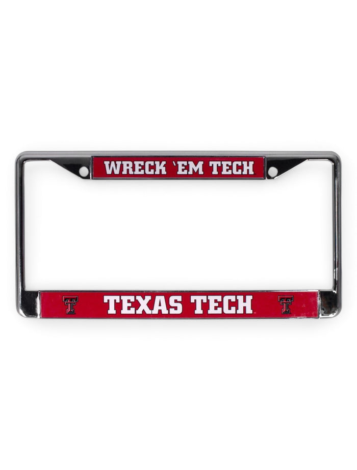 Texas Tech Wreck 'Em Tech Red and Chrome License Plate Frame – Front view