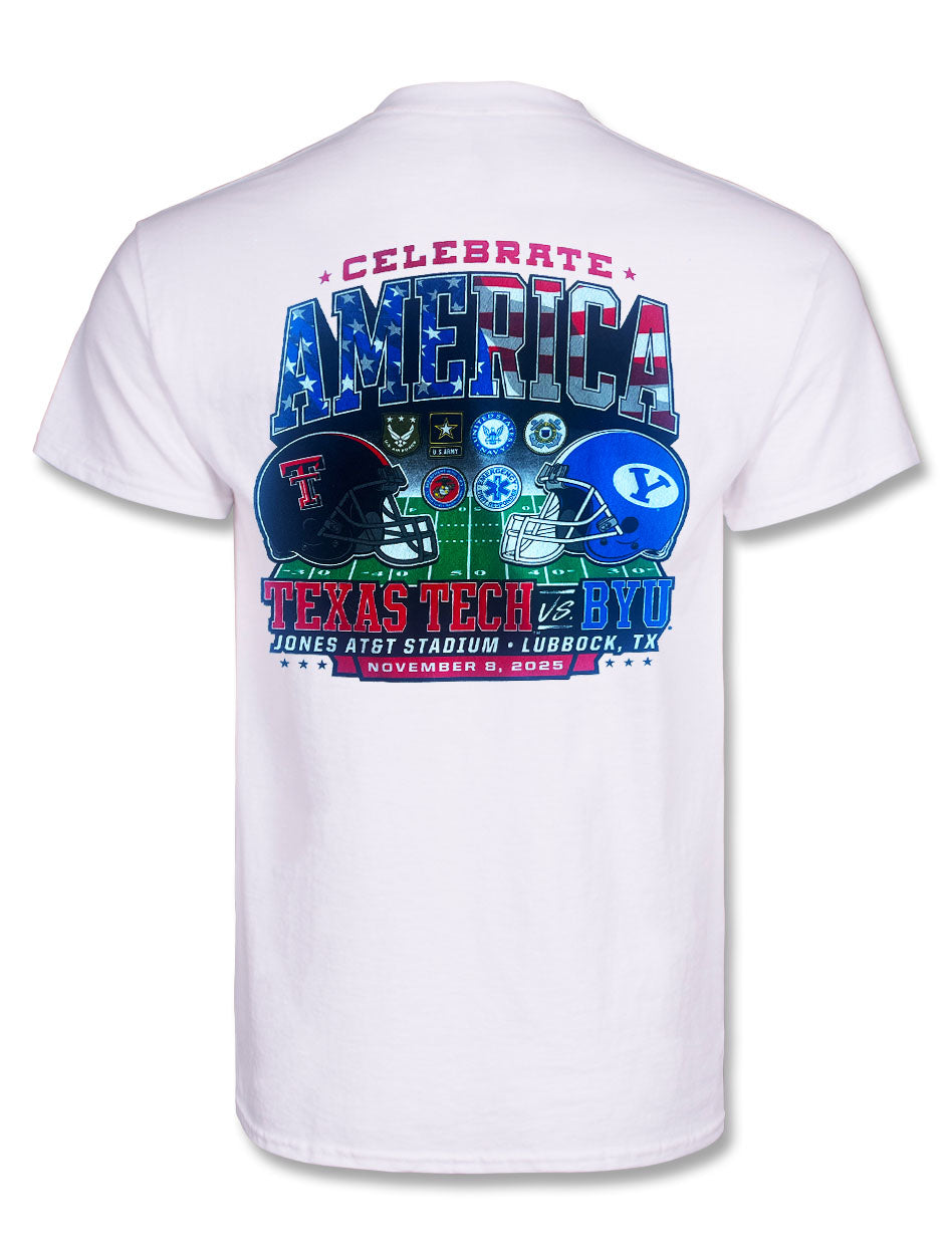 Texas Tech ESPN Celebrate America "Dueling Helmets" Short Sleeve White T-Shirt