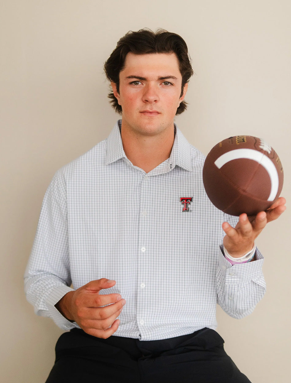 Mizzen +Main Texas Tech Double T "Leeward" Mini Grid LS Dress Shirt