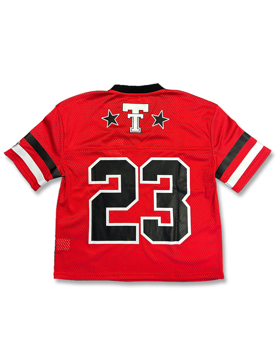 Texas Tech Dark Horse "Star Script" Red Mesh Crop Top