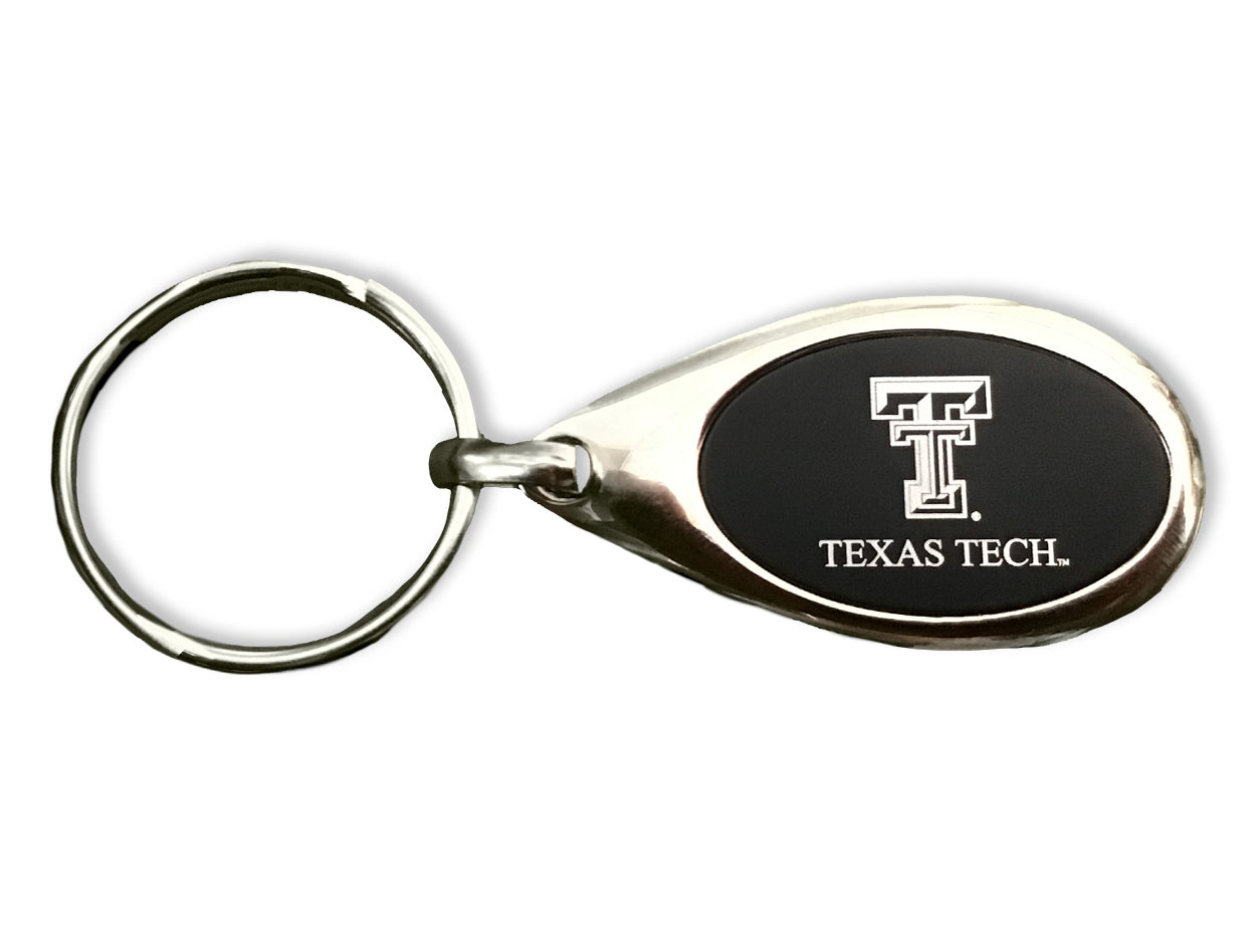 Texas Tech Double T on Oval Black & Silver Keychain