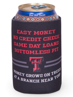 The Bank of Dad Black Can Cooler - Texas Tech – Back view