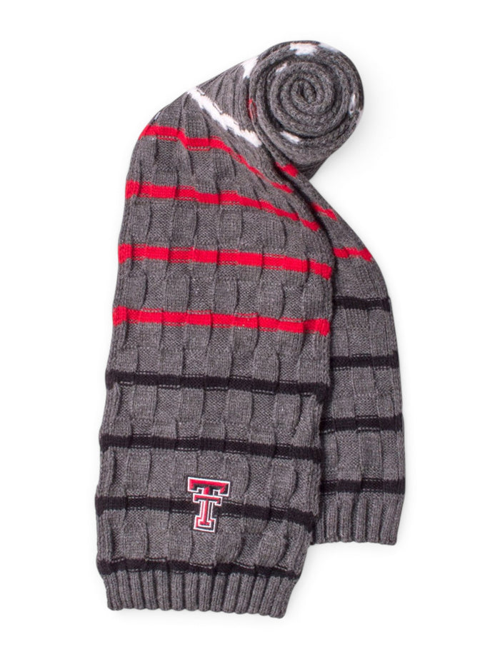 The Game Texas Tech Double T on Charcoal Striped Scarf – Front view