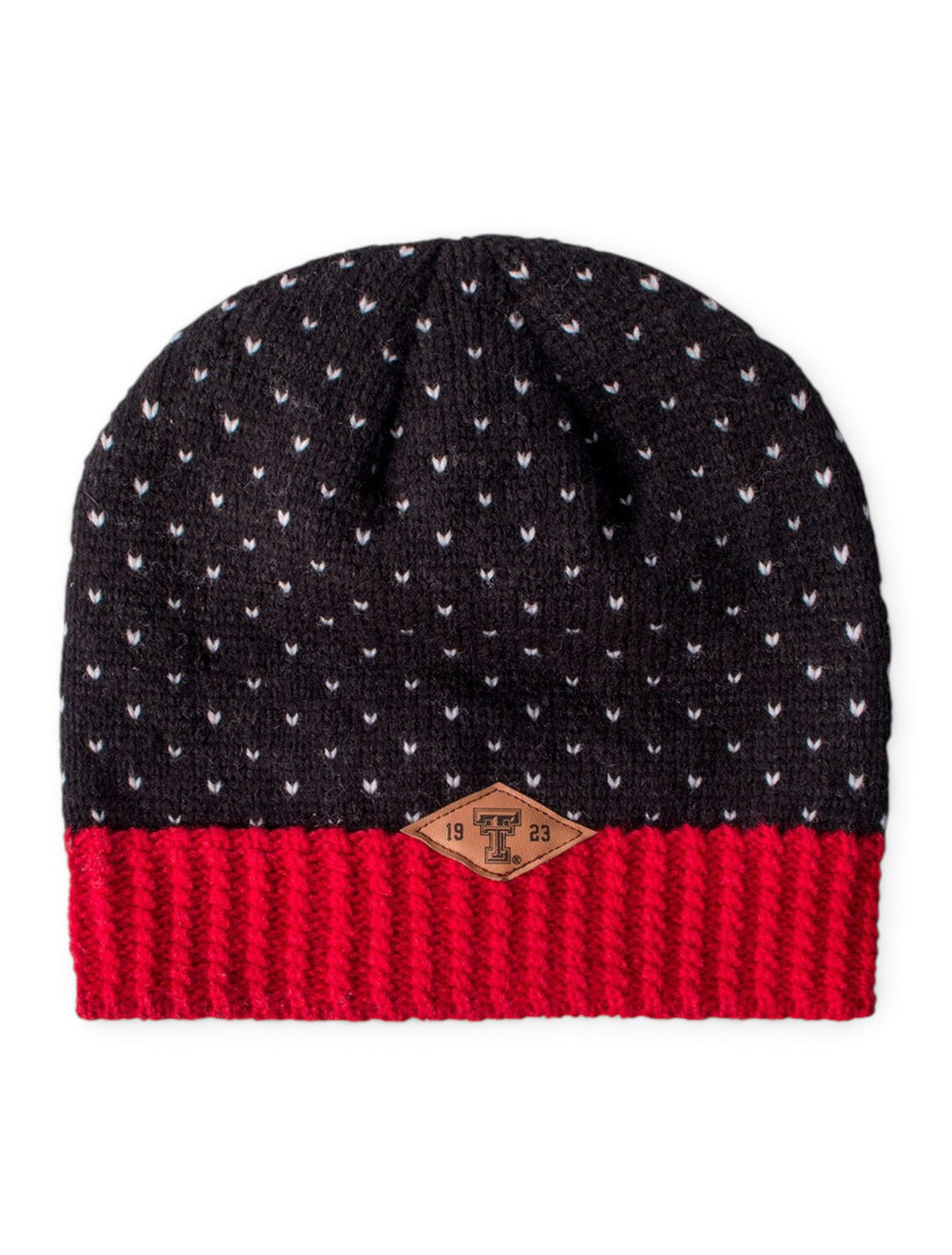 The Game Texas Tech Establish Patch on Black and Red Beanie – Front view