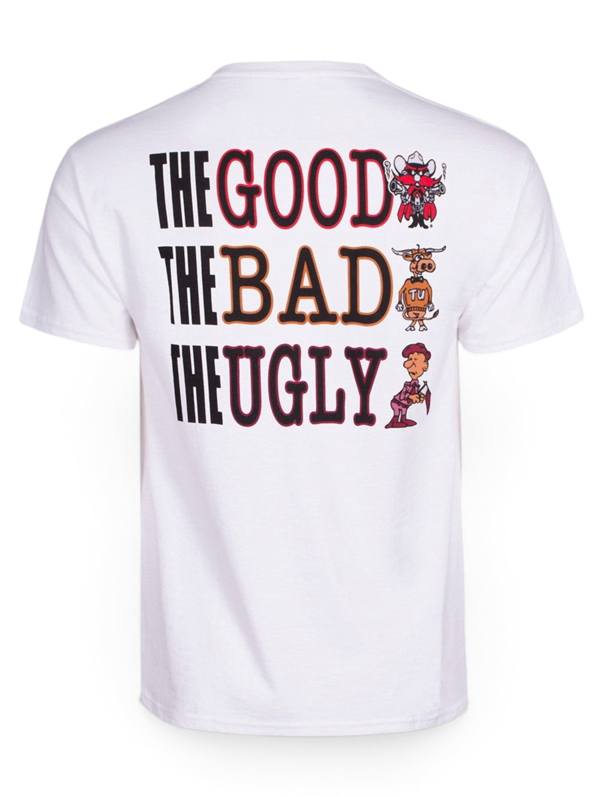 The Good The Bad The Ugly White T-Shirt - Texas Tech – Front view