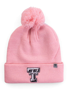 Top of the World Texas Tech Double T Pink Pom Beanie – Front view