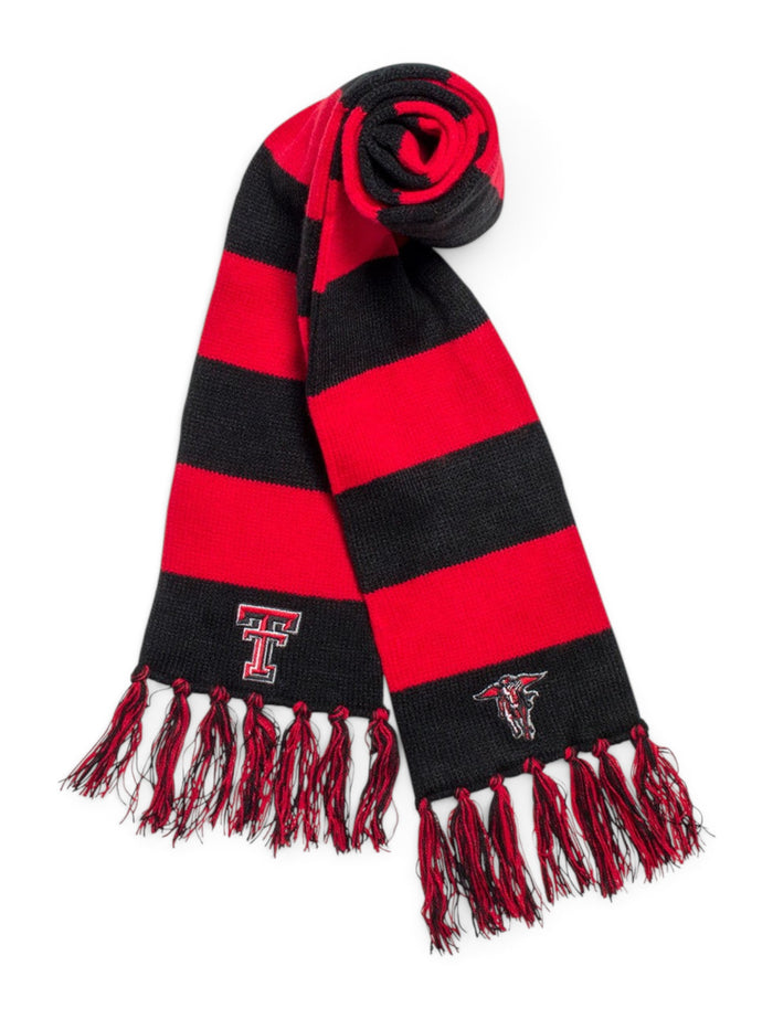 Top of the World Texas Tech Double T Red & Black Striped Scarf – Front view