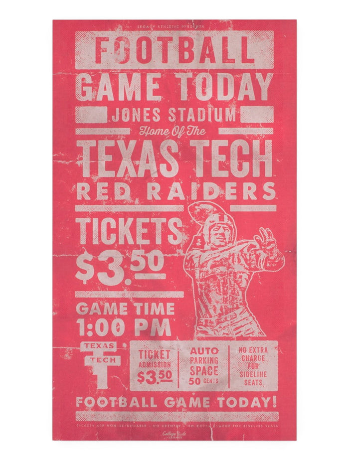 Vintage Texas Tech Game Day Ticket Wood Sign – Front view
