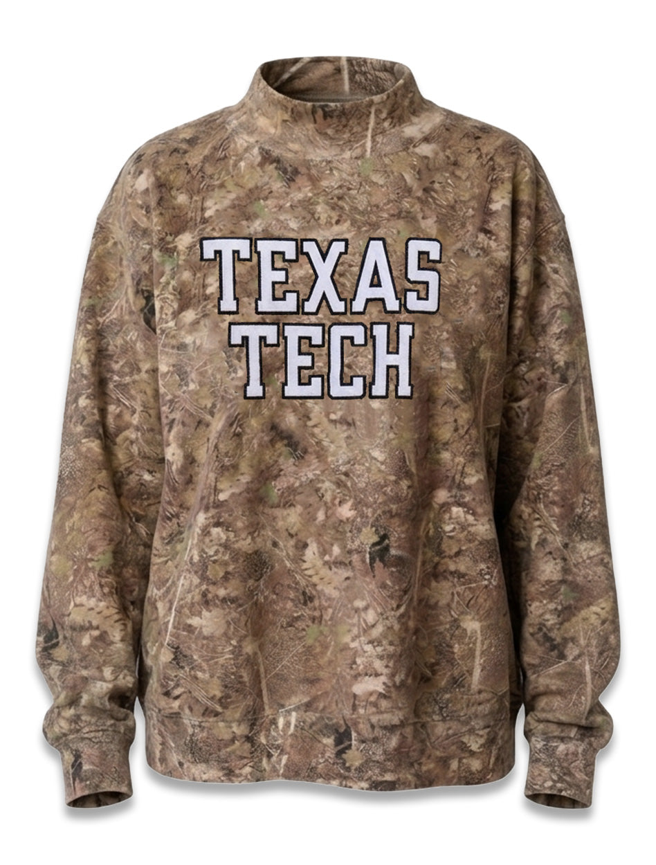 Texas Tech Dark Horse "Tech Stack" Washed Camo Mock Neck Sweatshirt