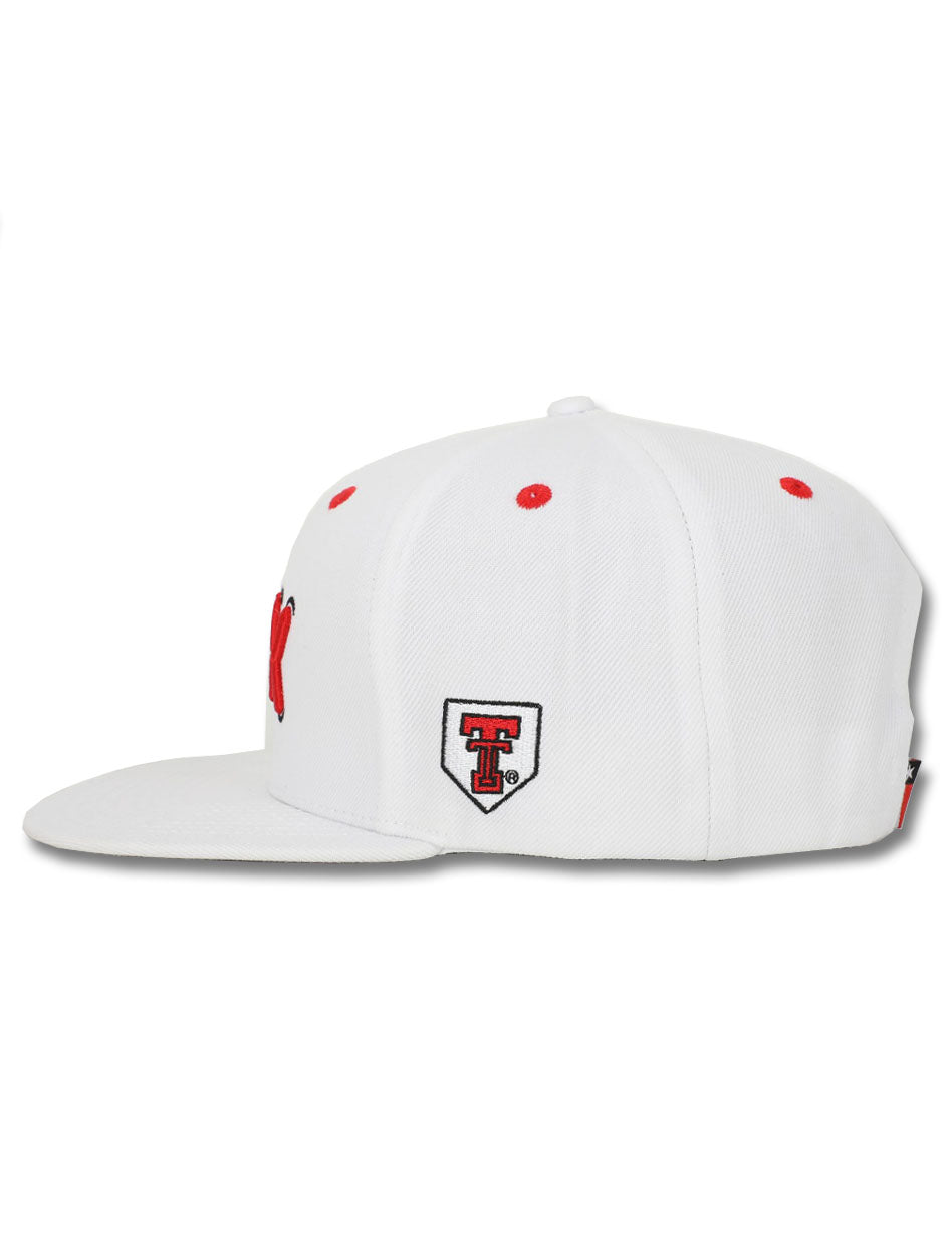 Texas Tech "Stitches" Baseball White Snapback Cap