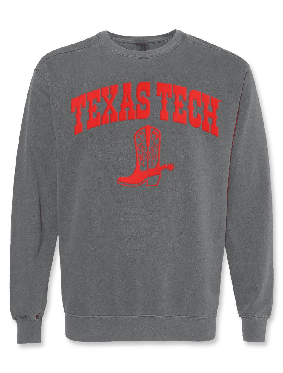 Texas Tech "Boot Scoot" Puff  Print Crew Sweatshirt