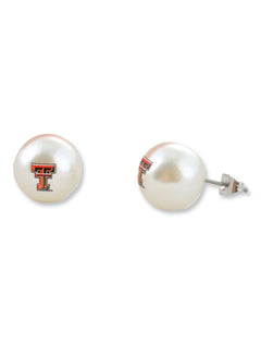 Texas Tech Double T on Pearl Stud Earrings