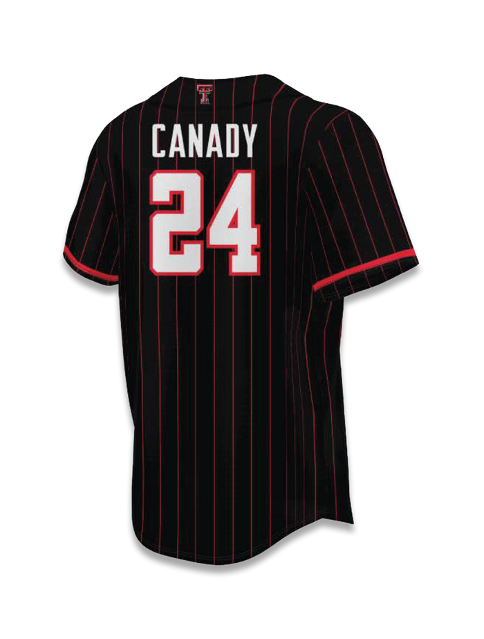 YOUTH Texas Tech "Canady 24" Softball Black Pinstripe Jersey