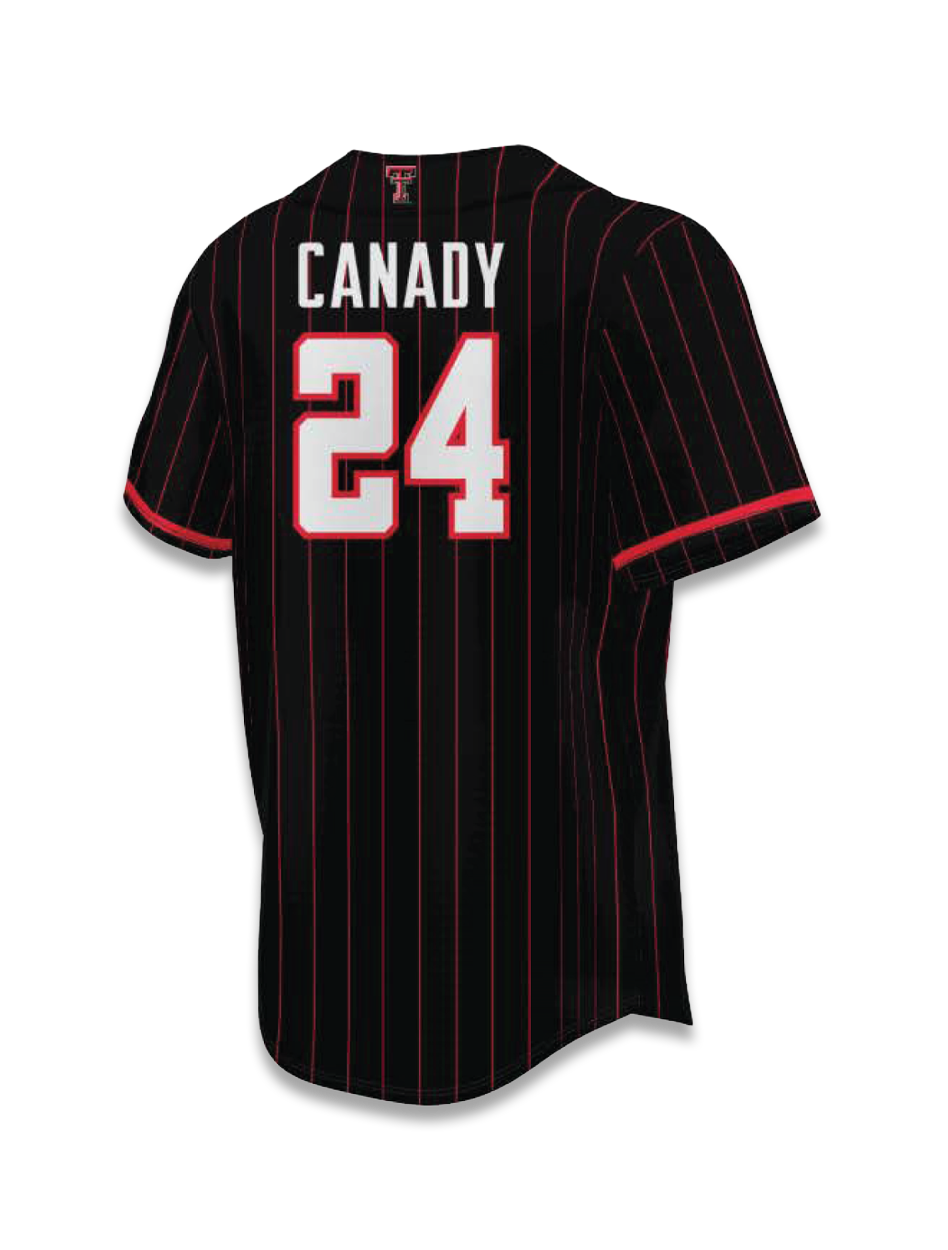 YOUTH Texas Tech "Canady 24" Softball Black Pinstripe Jersey