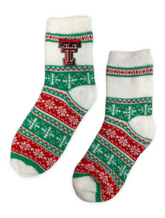 ZooZatz Texas Tech Christmas Cabin Socks – Front view