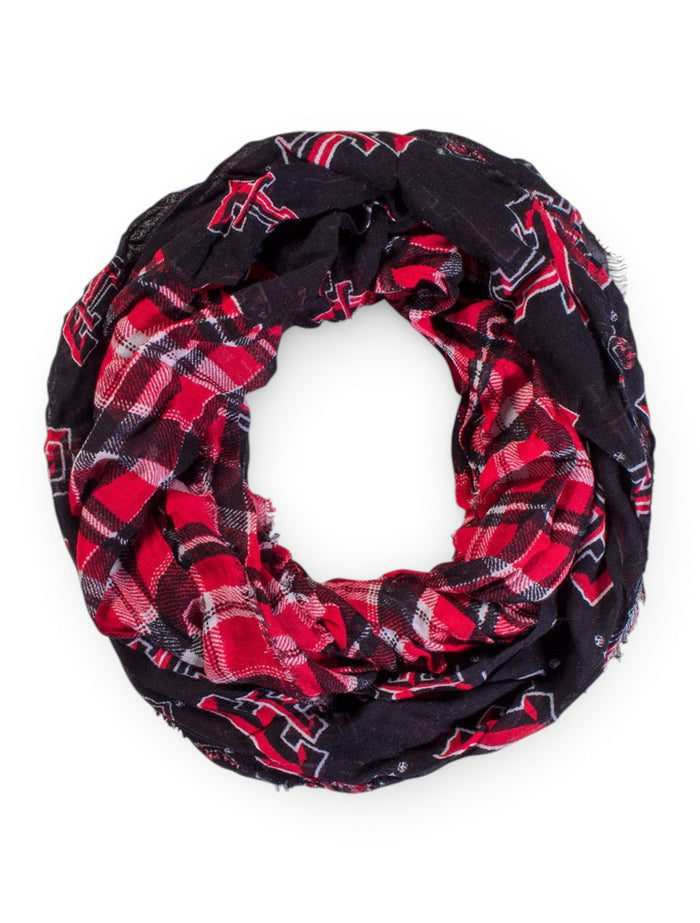 ZooZatz Texas Tech Double T Plaid Infinity Scarf – Front view