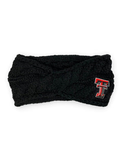 ZooZatz Texas Tech Red Raiders Cable Knit Headband – Black front view