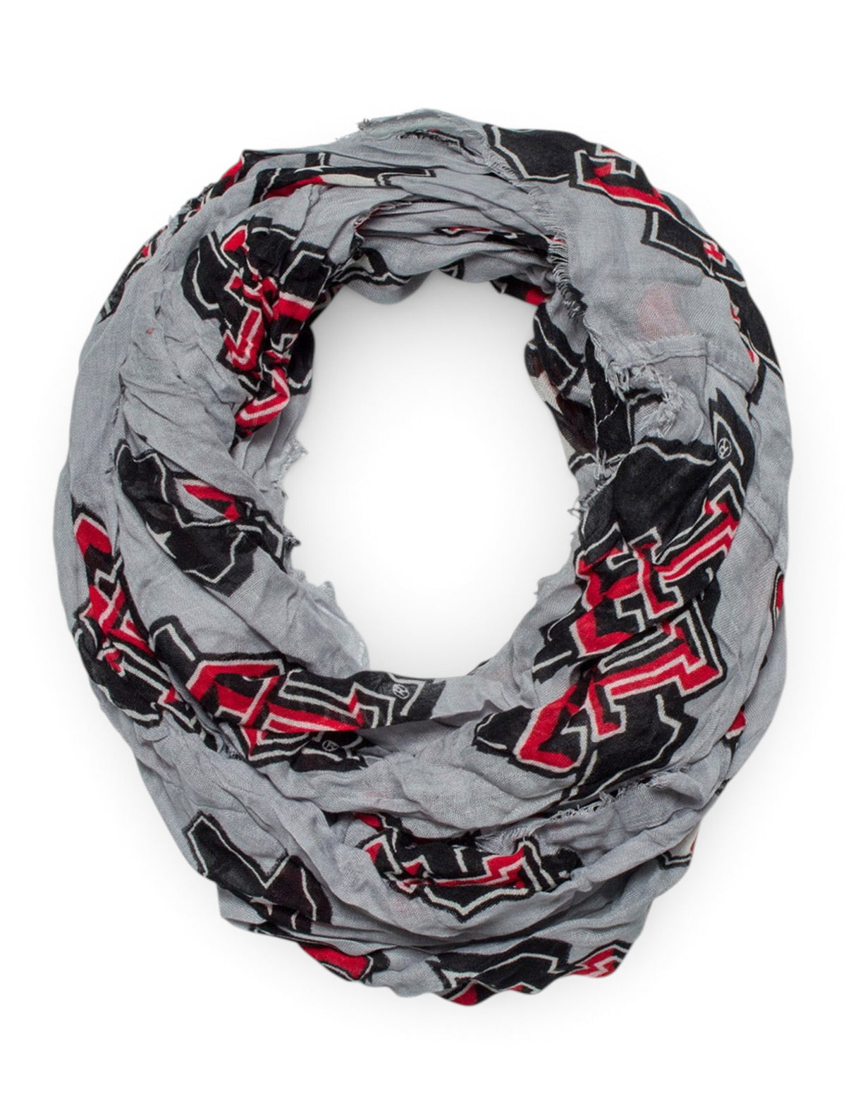 ZooZatz Texas Tech Repeating Lone Star Pride Infinity Scarf – Grey front view