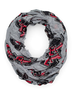 ZooZatz Texas Tech Repeating Lone Star Pride Infinity Scarf – Grey front view